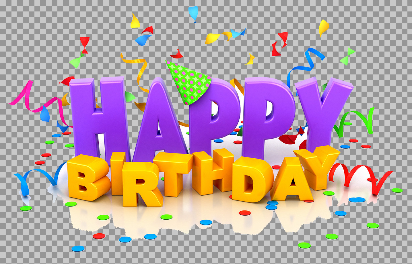 Happy Birthday PNG with 3D Text & Confetti