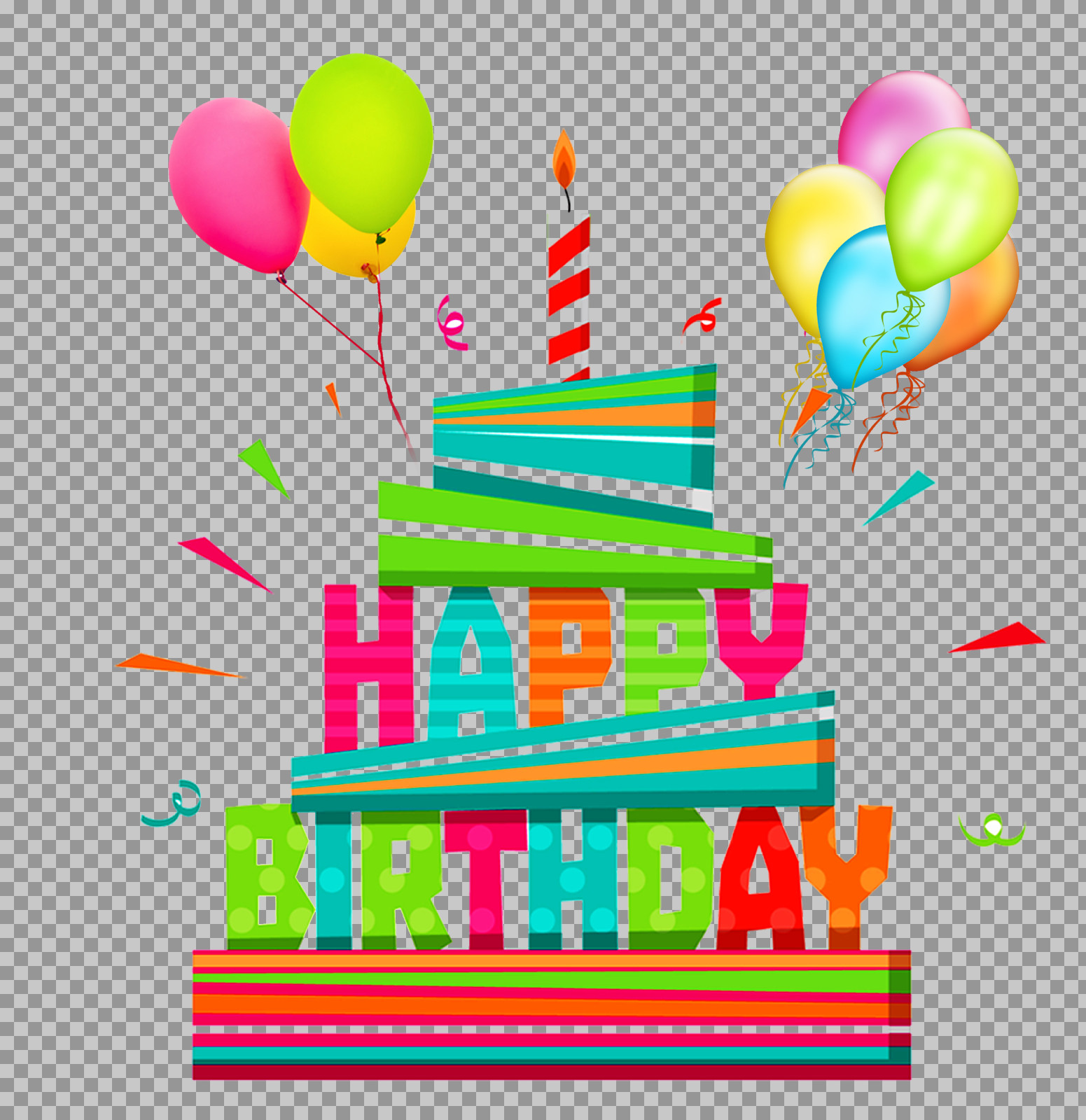 Happy Birthday Cake PNG | Festive Clip Art with Balloons