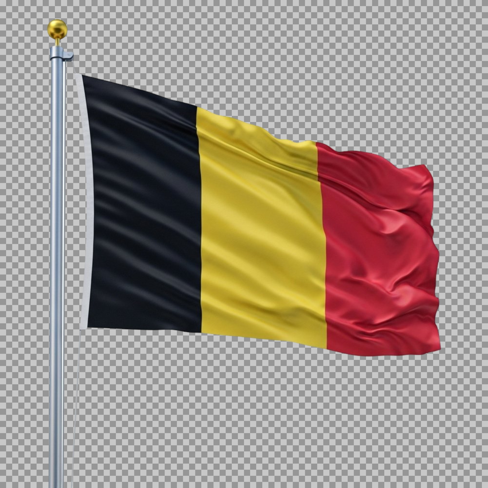 Belgian Flag PNG | Waving on Pole with Transparent Background