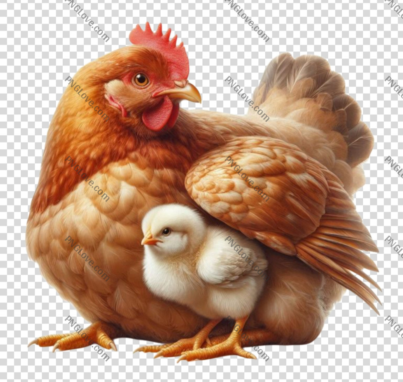 Mother Hen & Cream Chick PNG | Transparent Nurturing Farm Animal