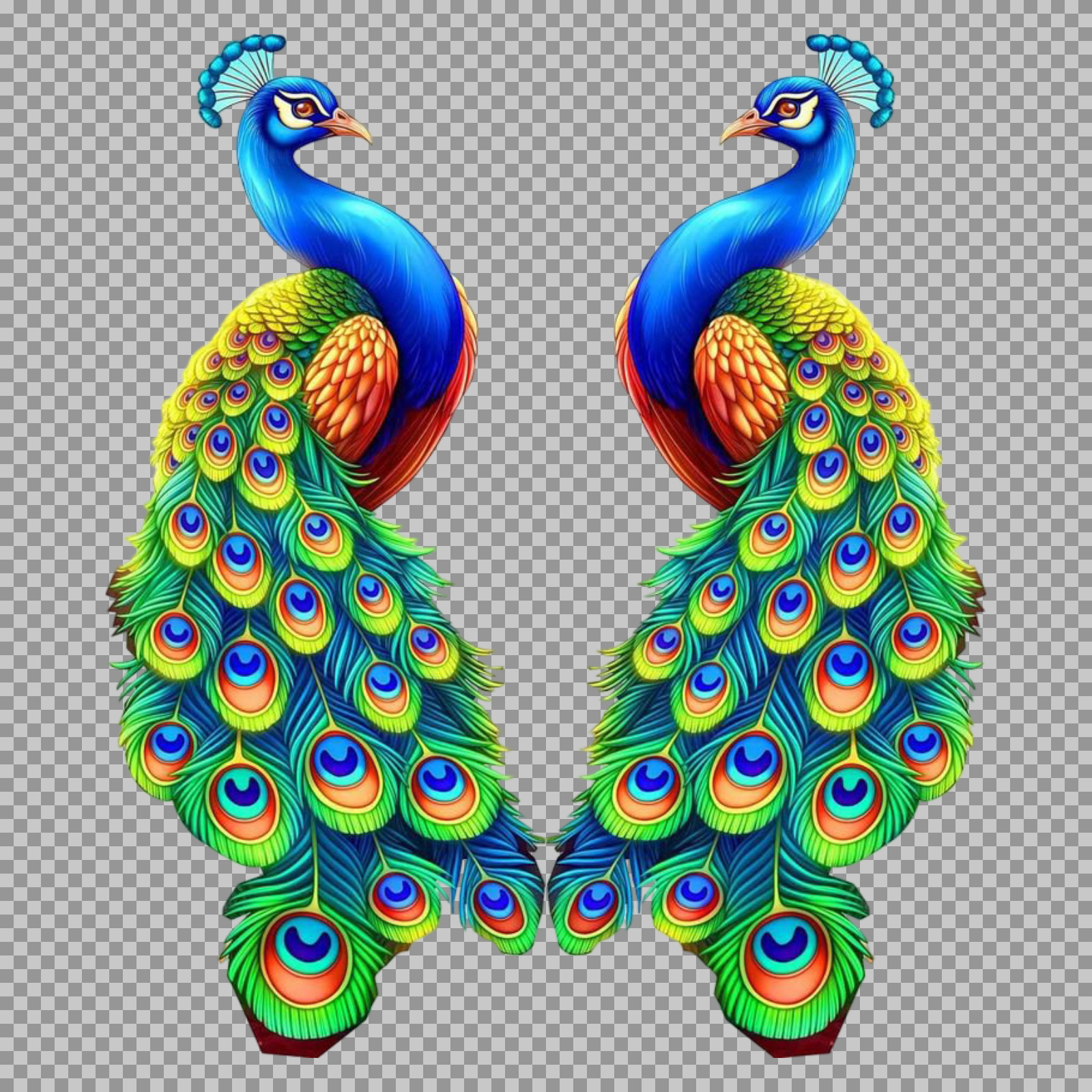 Symmetrical Peacock Pair PNG | Vibrant Bird Illustration...