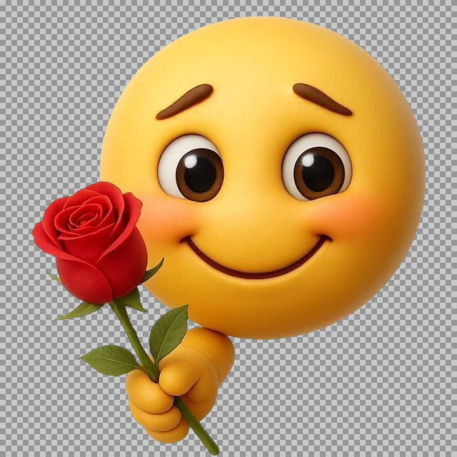 Cute Emoji with Red Rose PNG | Romantic 3D Smiley
