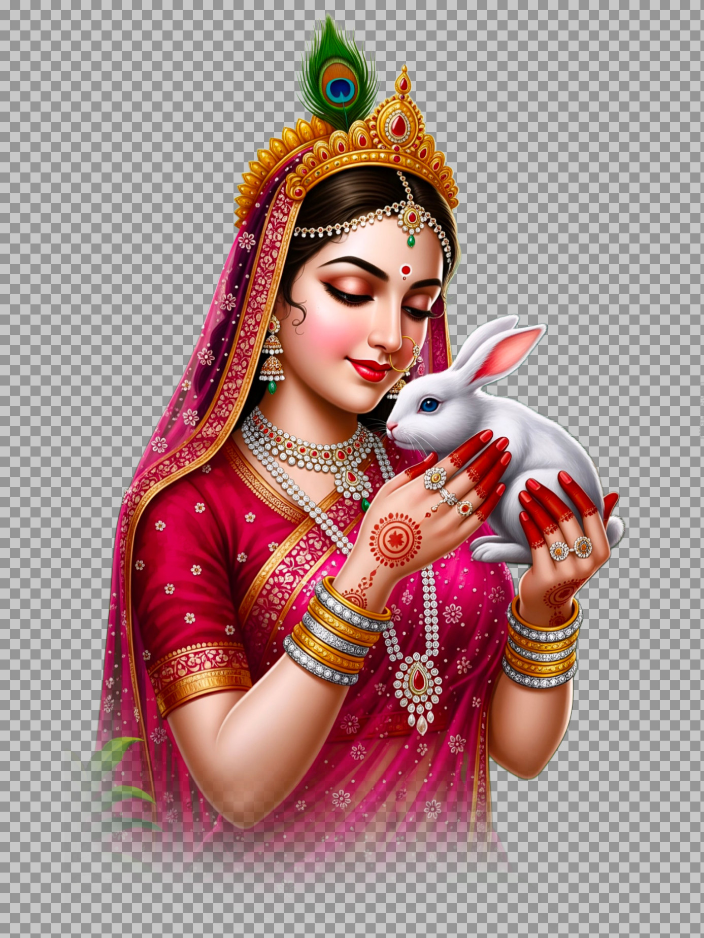 Radha Rani with Rabbit PNG | Divine Hindu Goddess Art