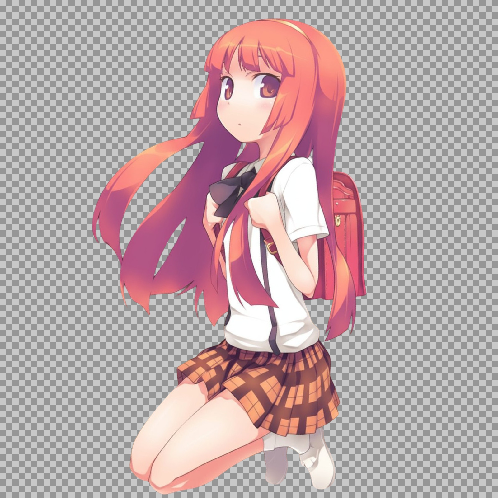 Cute Anime Schoolgirl PNG | Red Hair & Uniform [Free Download]