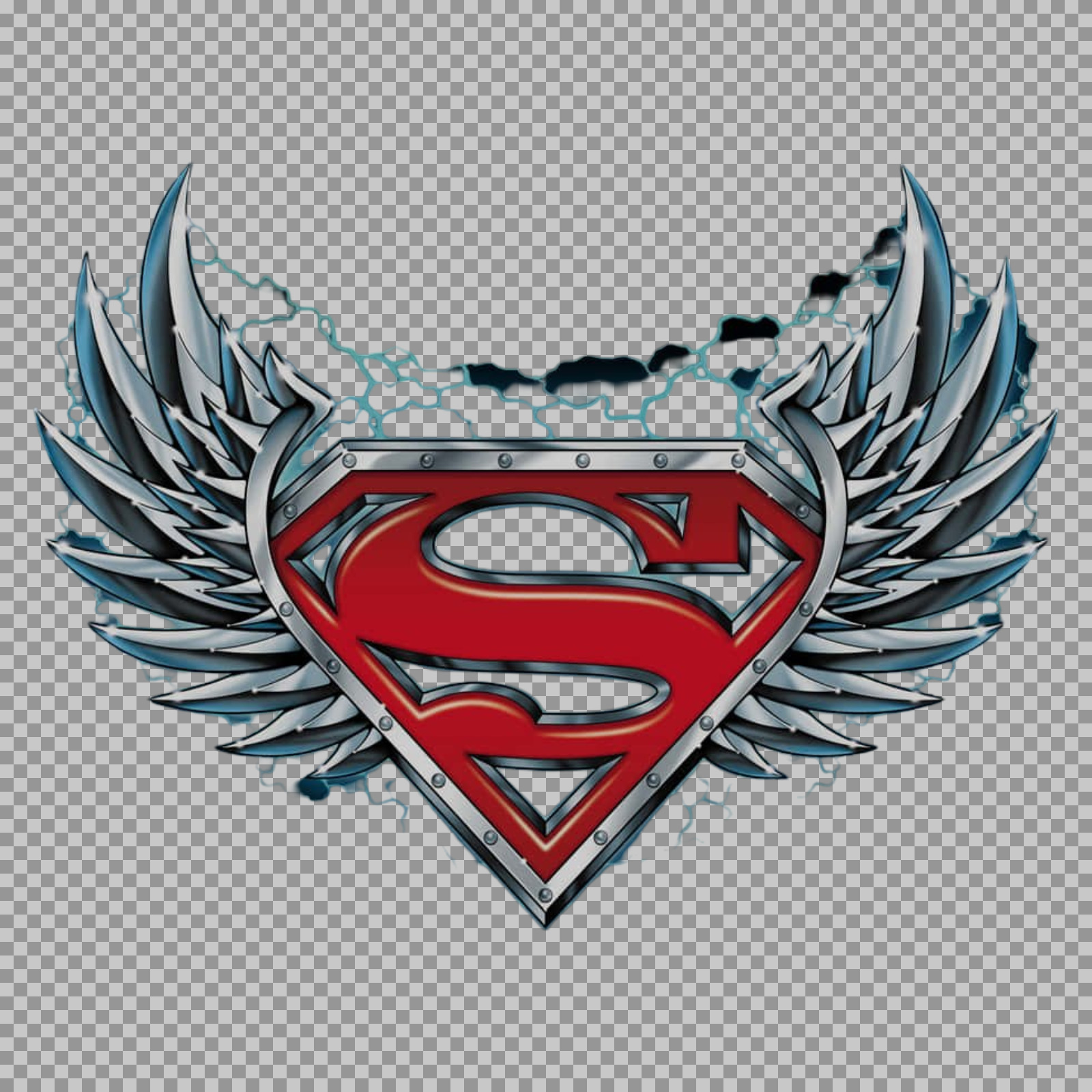 Winged Metal Superman Logo | Edgy Superhero S-Shield PNG