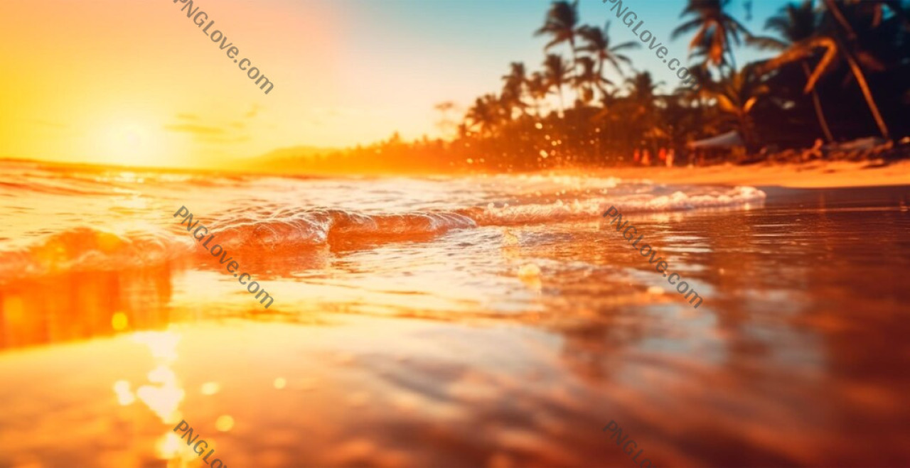 Tropical Beach Sunset Background | Golden Ocean Waves