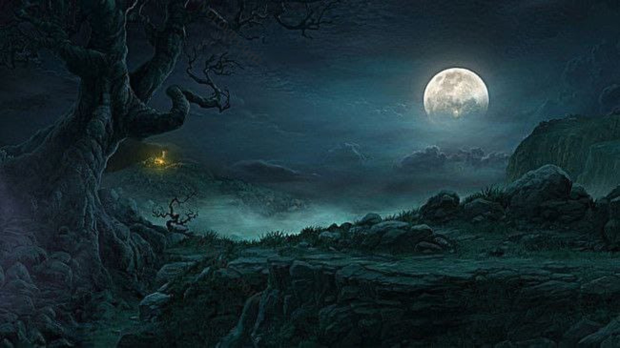 Mysterious Moonlit Night Landscape | Fantasy Background Image