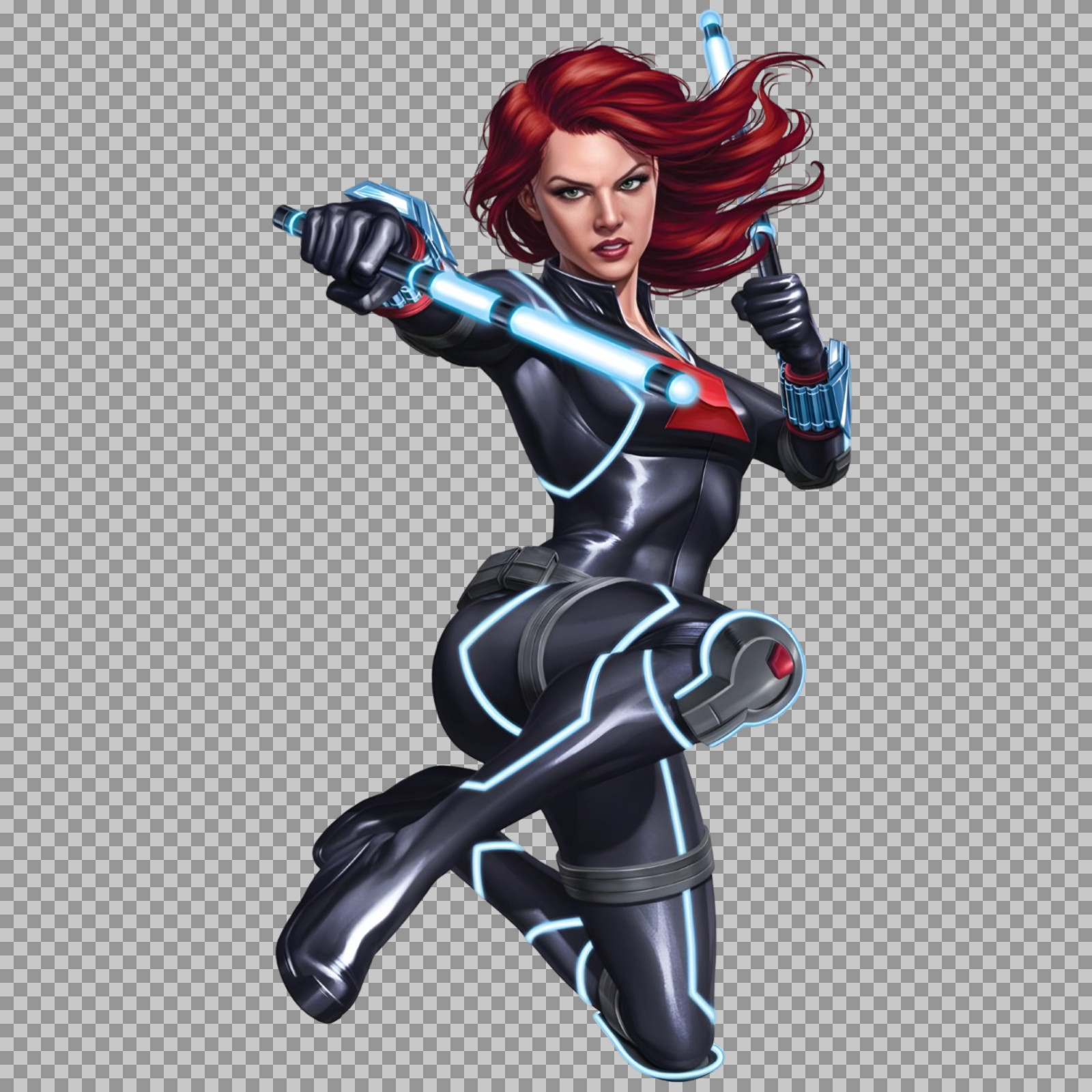 Black Widow PNG (Transparent) – Dynamic Action Pose with Batons