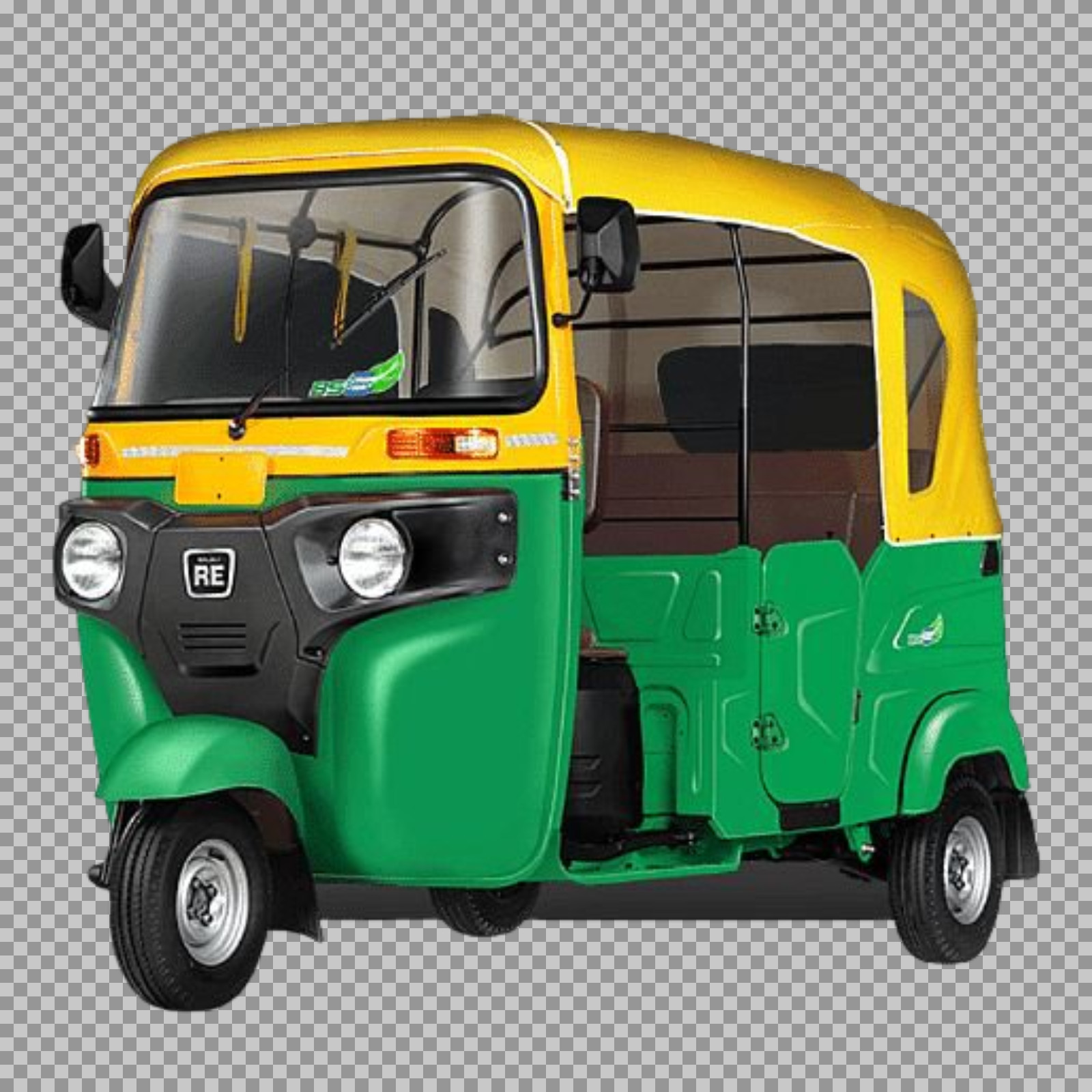 Green & Yellow Bajaj RE Auto Rickshaw PNG | High-Quality Image