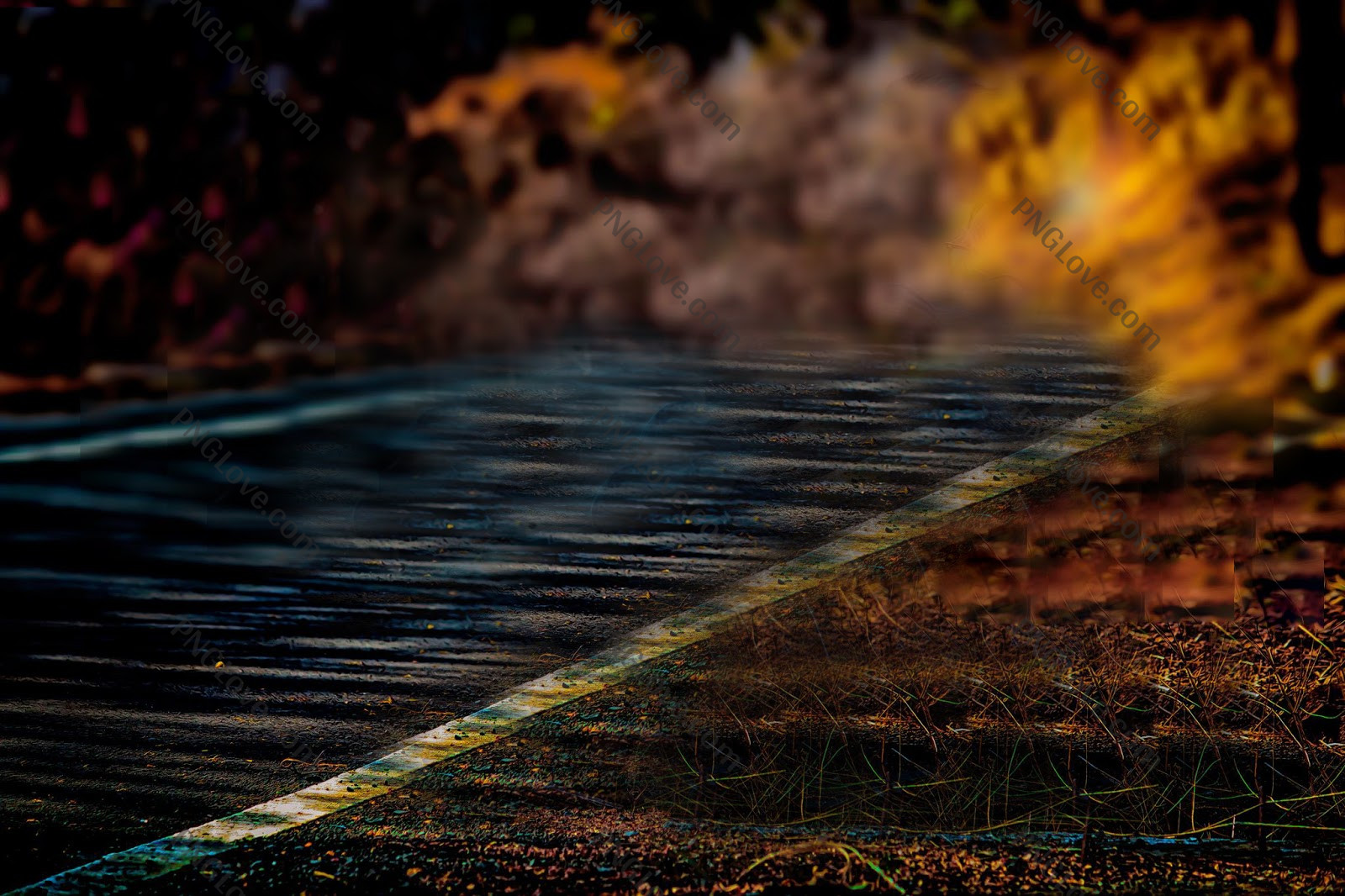 Wet Road Editing Background | Cinematic Smoke & Fire Effect