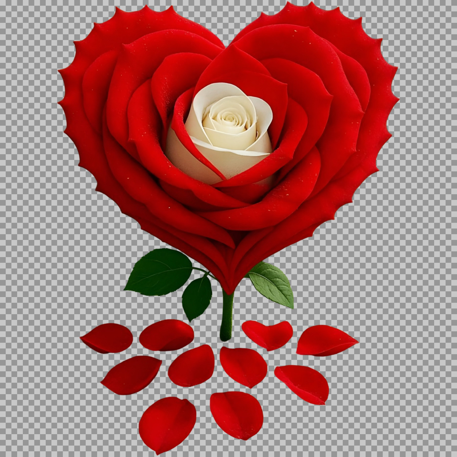 Heart-Shaped Red Rose with White Center | Symbol of Love  png Image