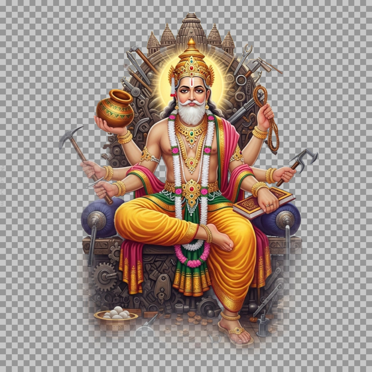 Lord Vishwakarma PNG Image on Throne | Hindu Divine Architect – Free Download