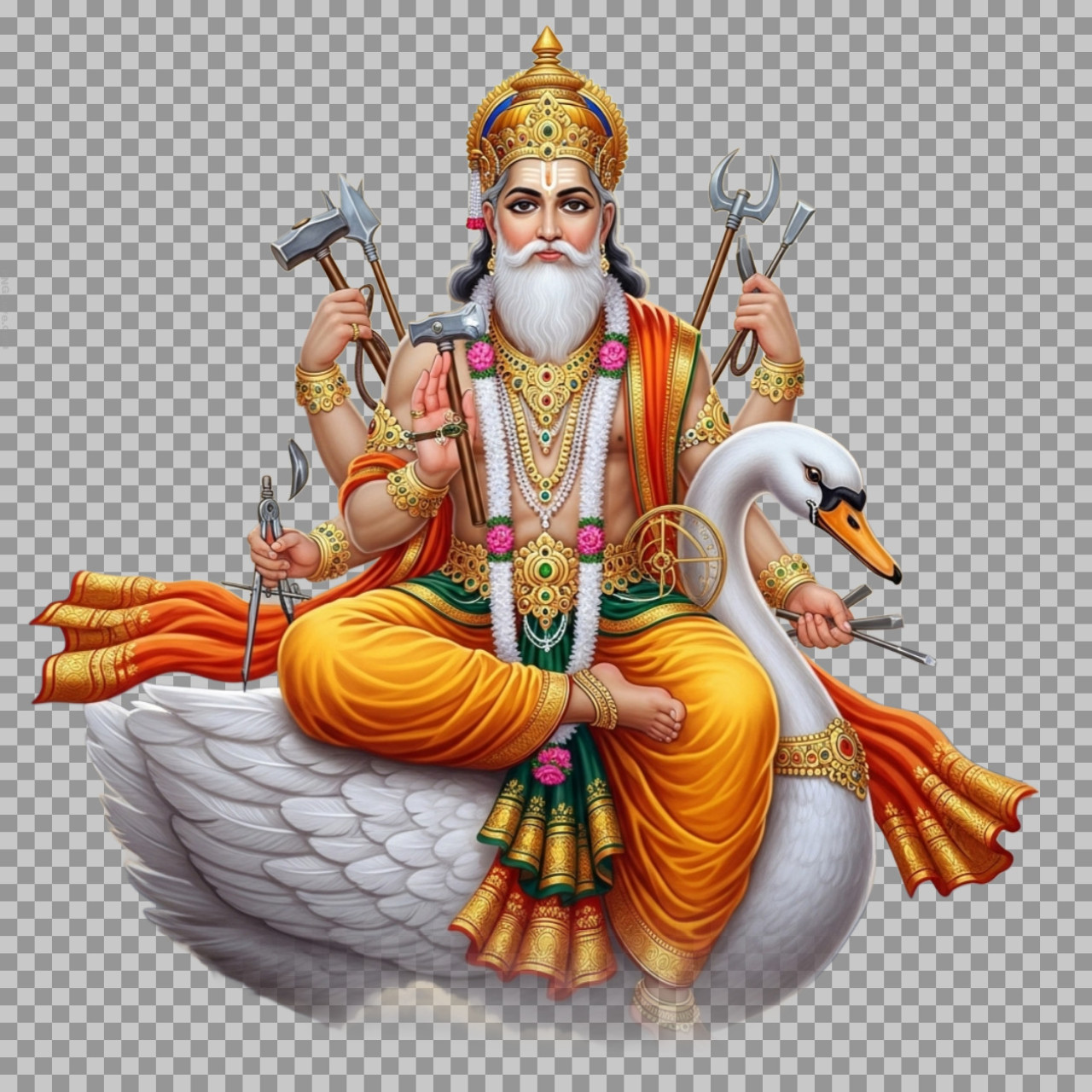 Lord Vishwakarma PNG | Divine Architect on Swan - Free Download