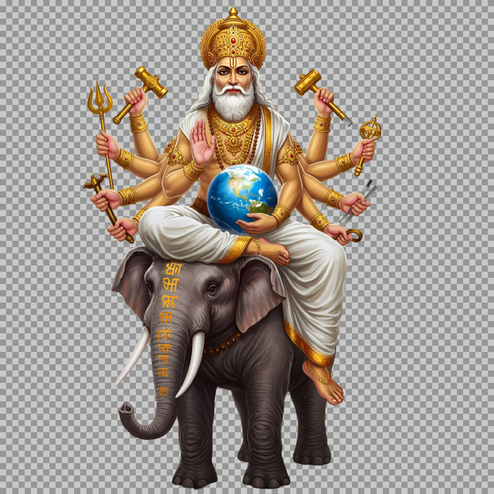 Lord Vishwakarma on Elephant PNG | The Divine Architect Image HD