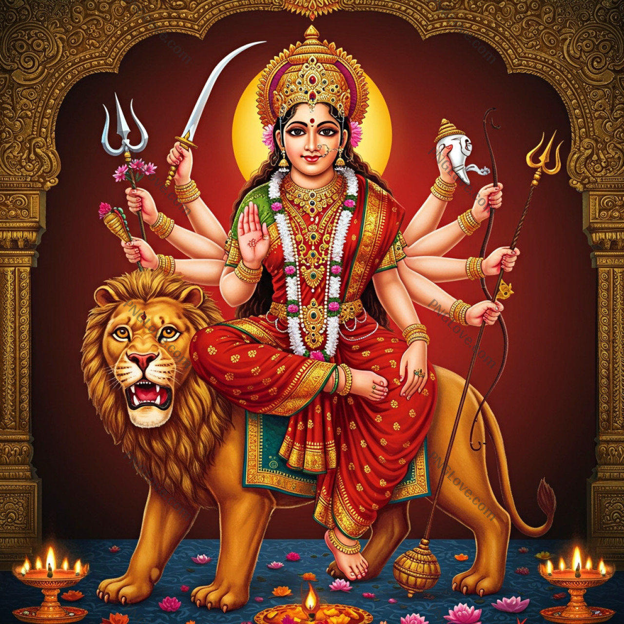 Maa Durga on Lion HD Image | Sherawali Mata Wallpaper...