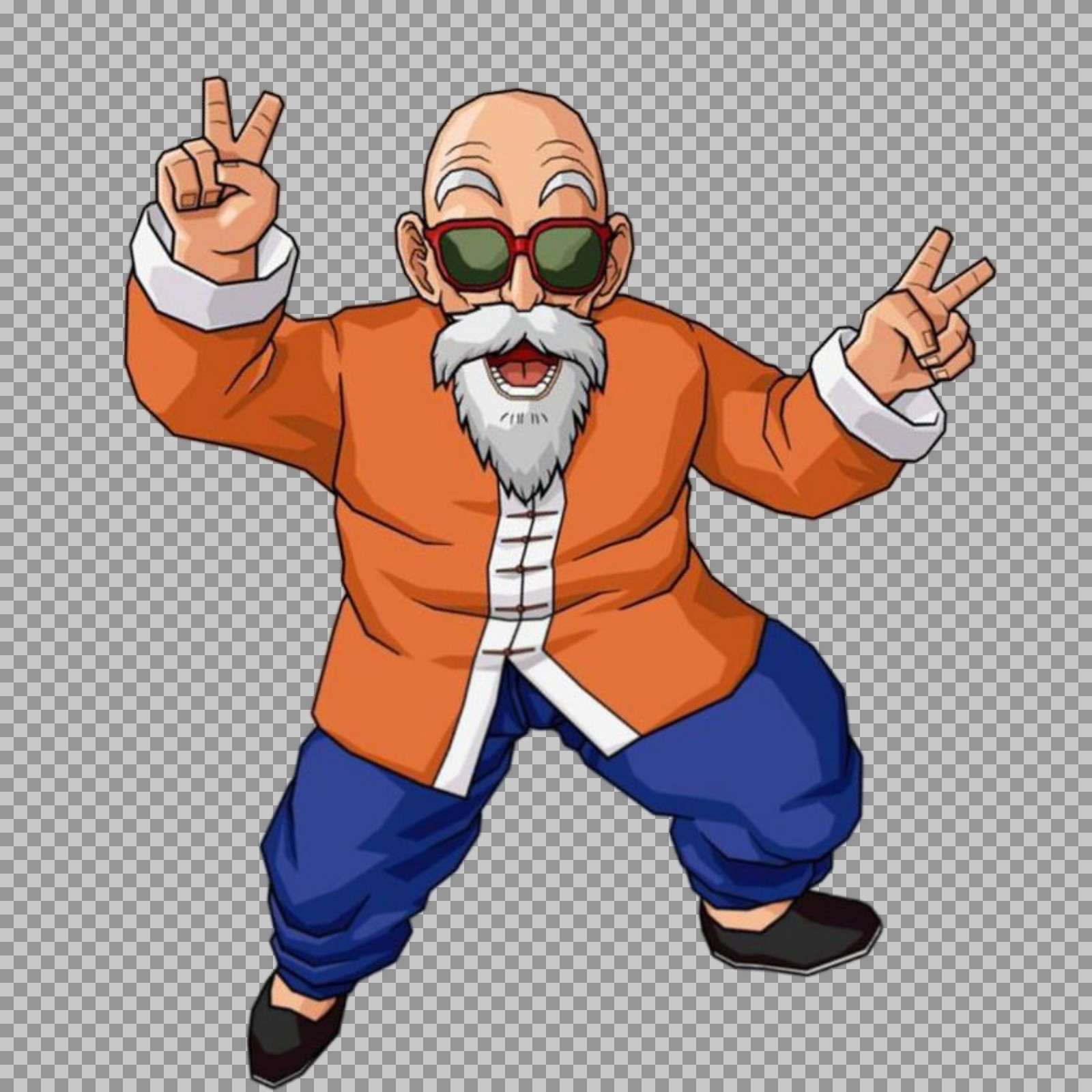 Happy Master Roshi Peace Sign PNG | Free Funny Dragon Ball Image