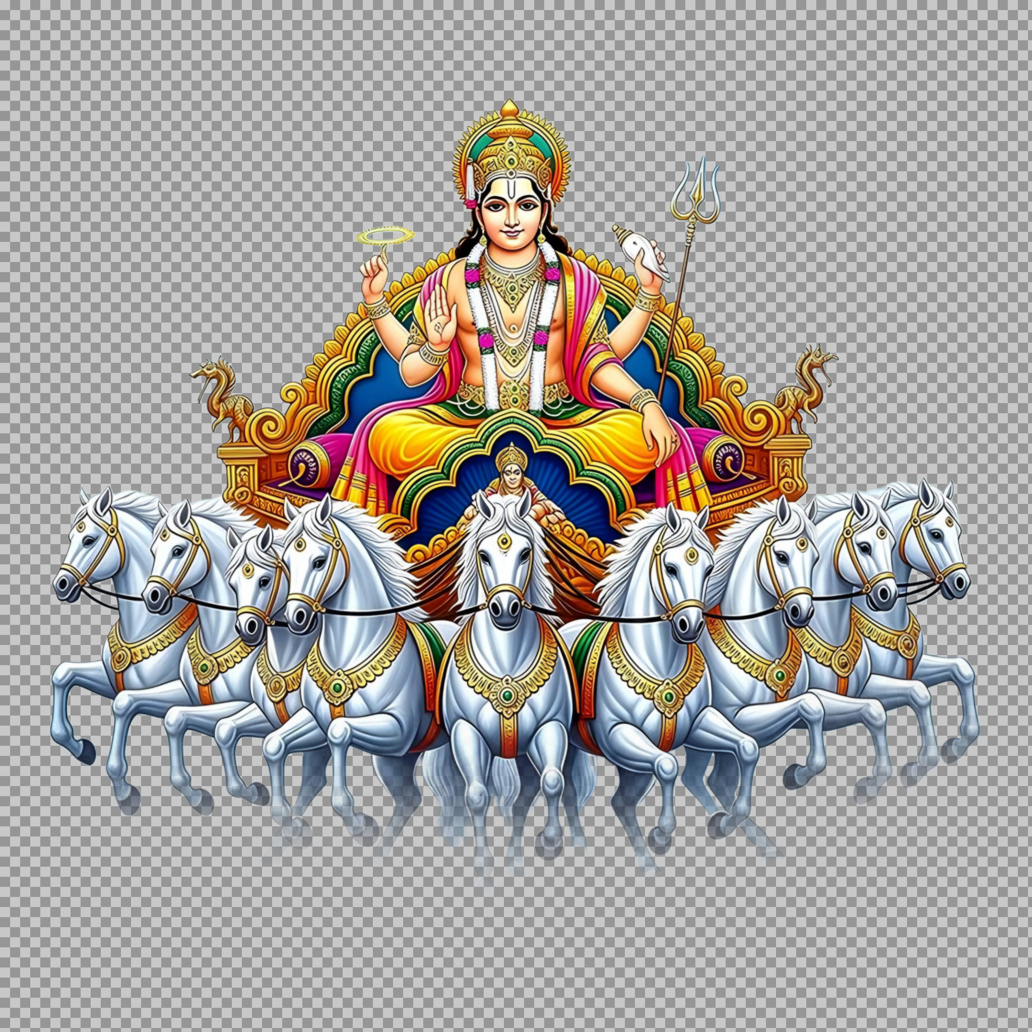 Surya Dev on Seven-Horse Chariot PNG | Hindu Sun God Image...