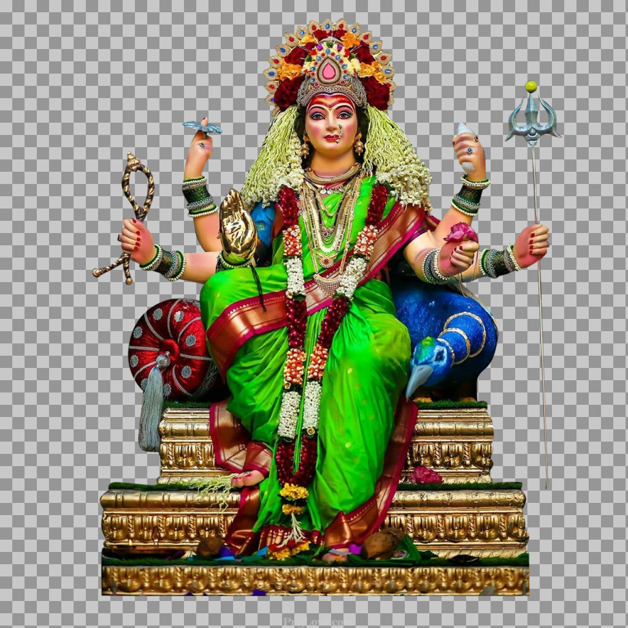 Maa Durga Murti PNG | Goddess Durga Idol in Green Saree