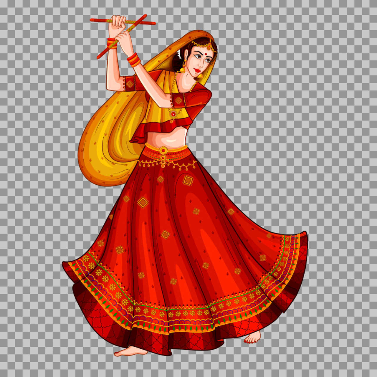 Navratri Garba Dancer PNG | Woman with Dandiya Sticks...
