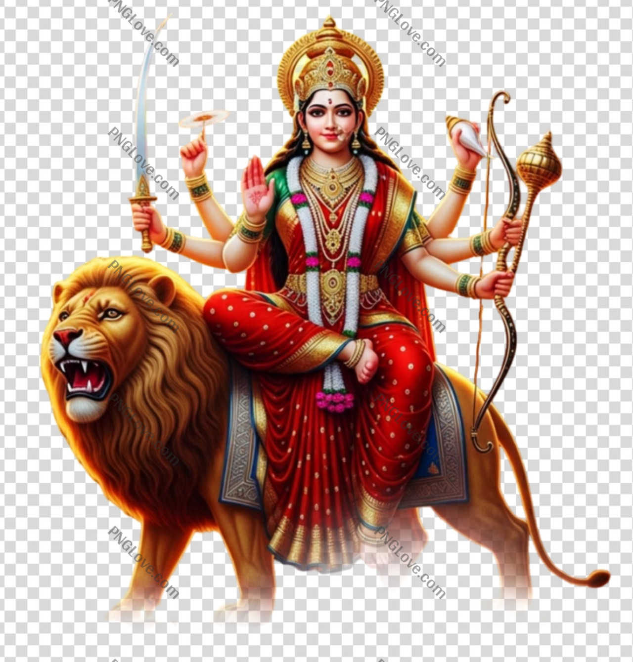 Maa Durga Sherawali PNG | Free Hindu Goddess Image on Lion