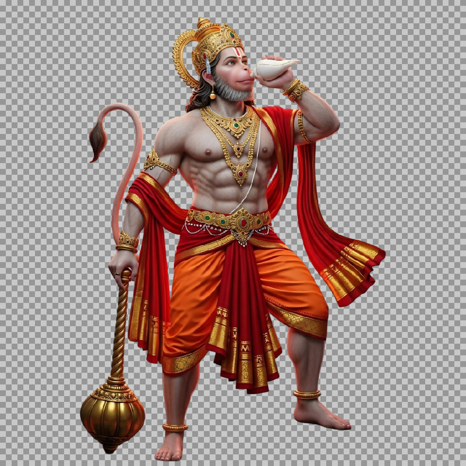 Lord Hanuman PNG Blowing Shankh | Free Download | 3D Image