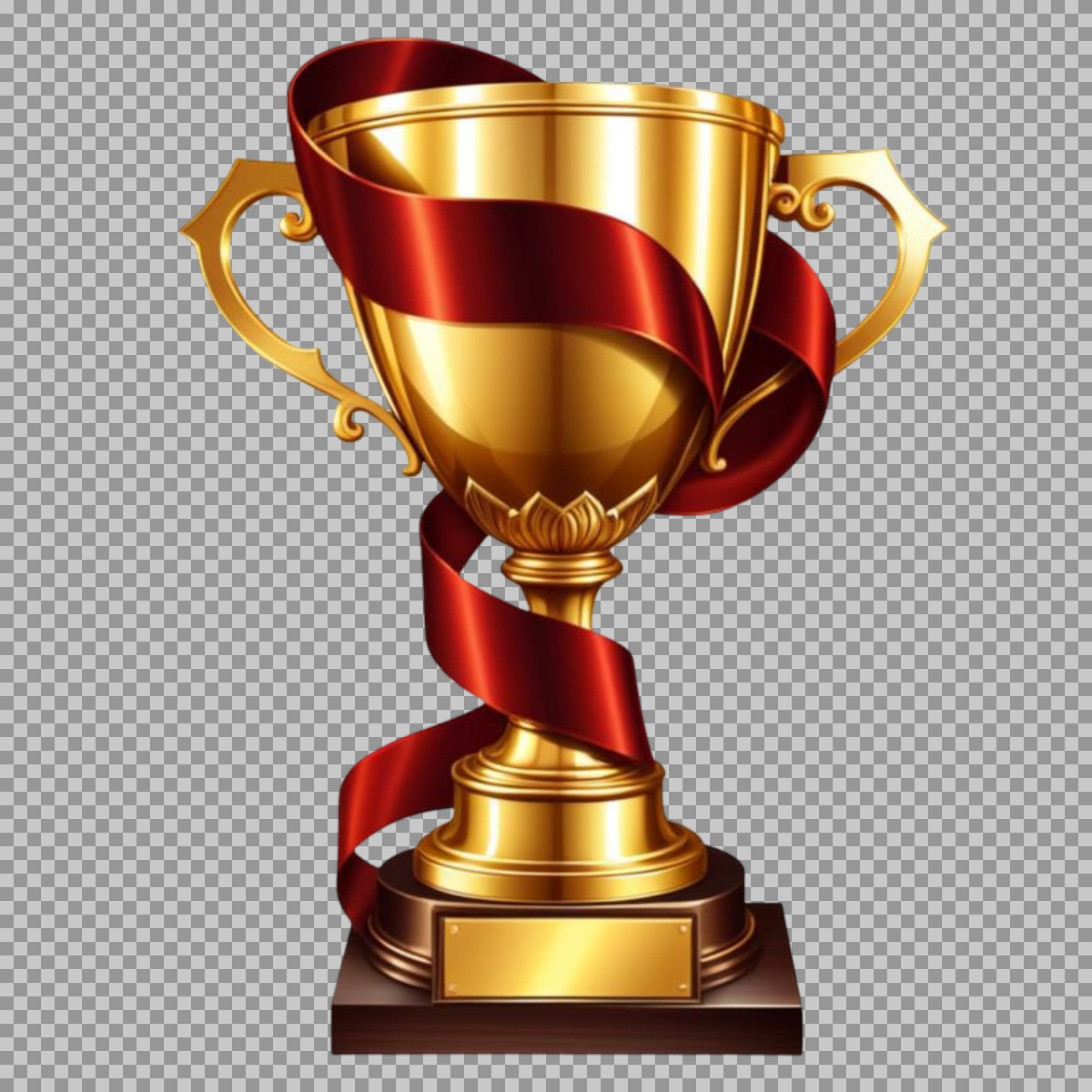Gold Trophy PNG with Red Ribbon | Champion