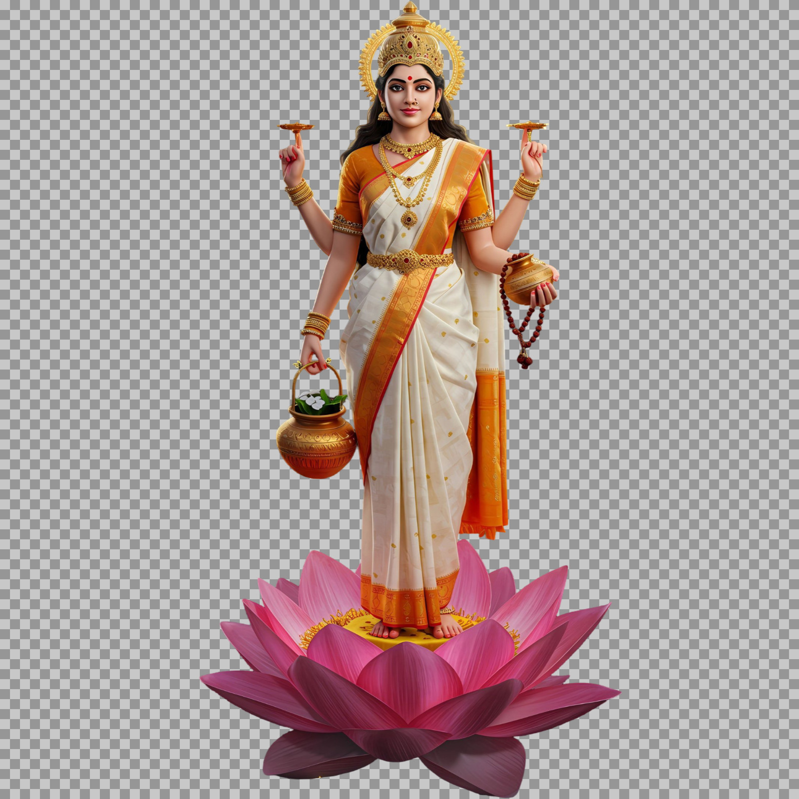 Goddess Brahmacharini PNG on Lotus - Free Download | Navratri