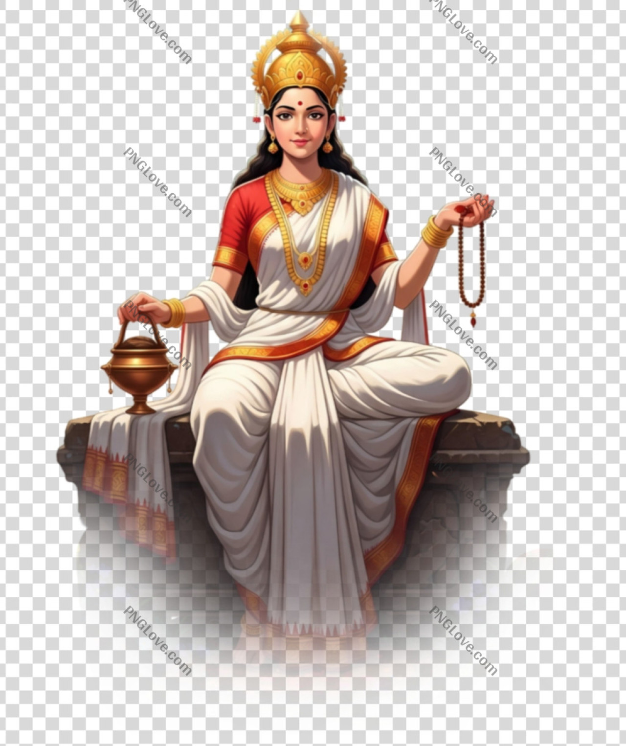 Seated Maa Brahmacharini PNG | Navaratri Goddess Image