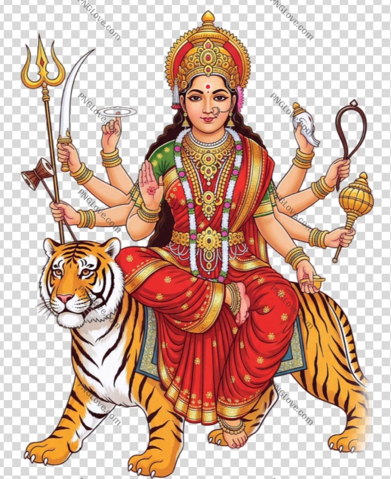Maa Durga on Tiger PNG Image | Sherawali Mata Photo