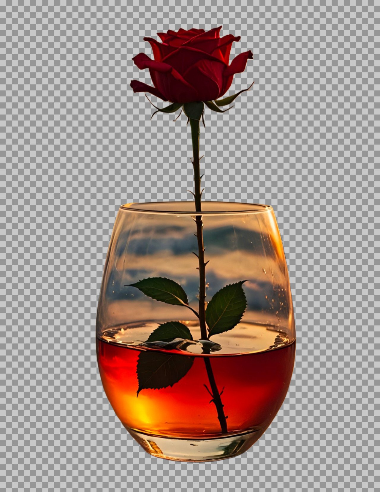 A red rose in a beautiful glass vase PNG transparent image download