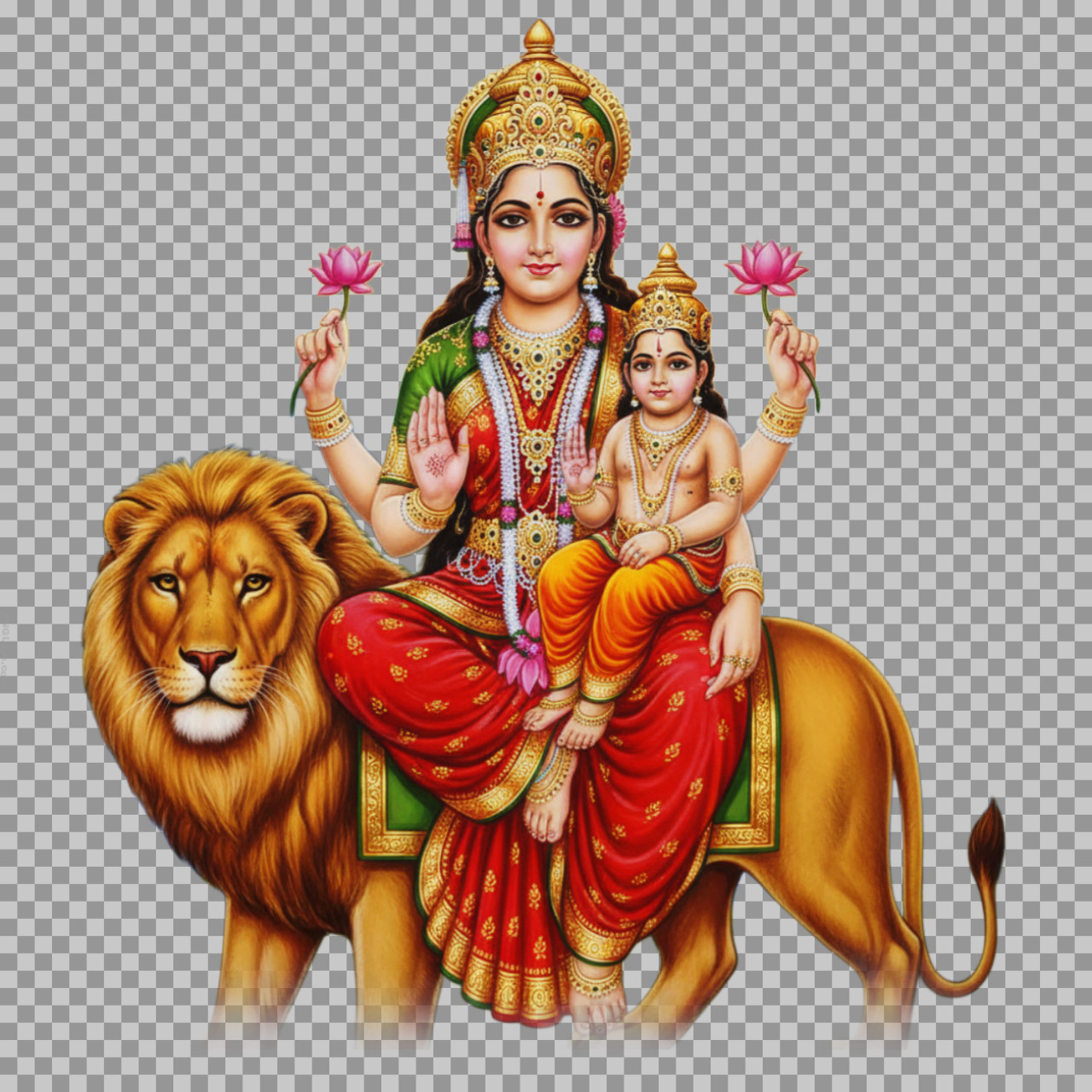 Maa Skandamata PNG | Goddess with Son Skanda Free Download
