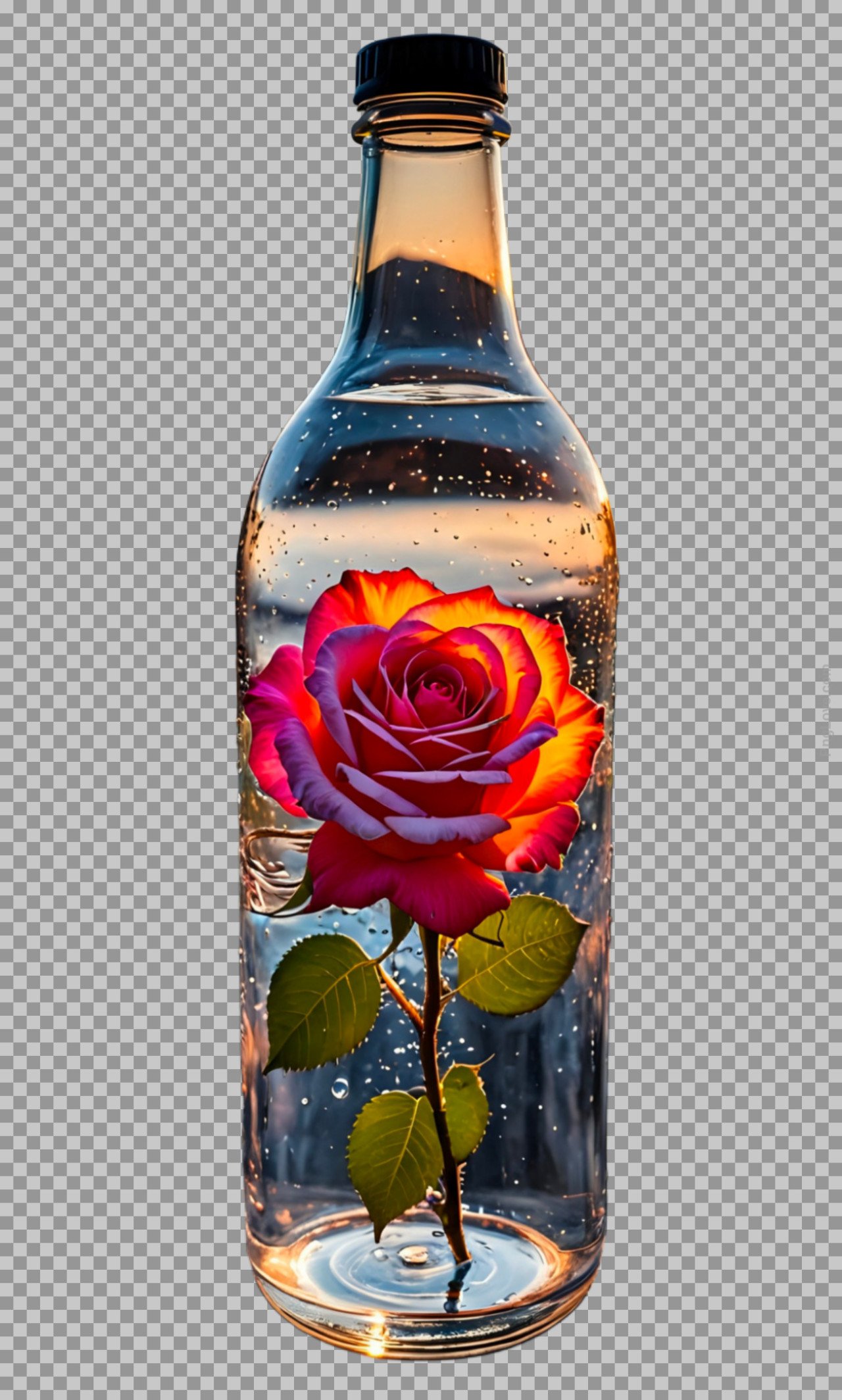 rose in glass bottle PNG transparent image download