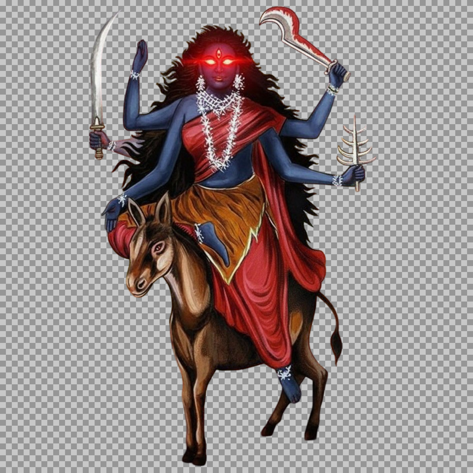 Kalaratri PNG Image | Fierce Hindu Goddess on Donkey Vahana...
