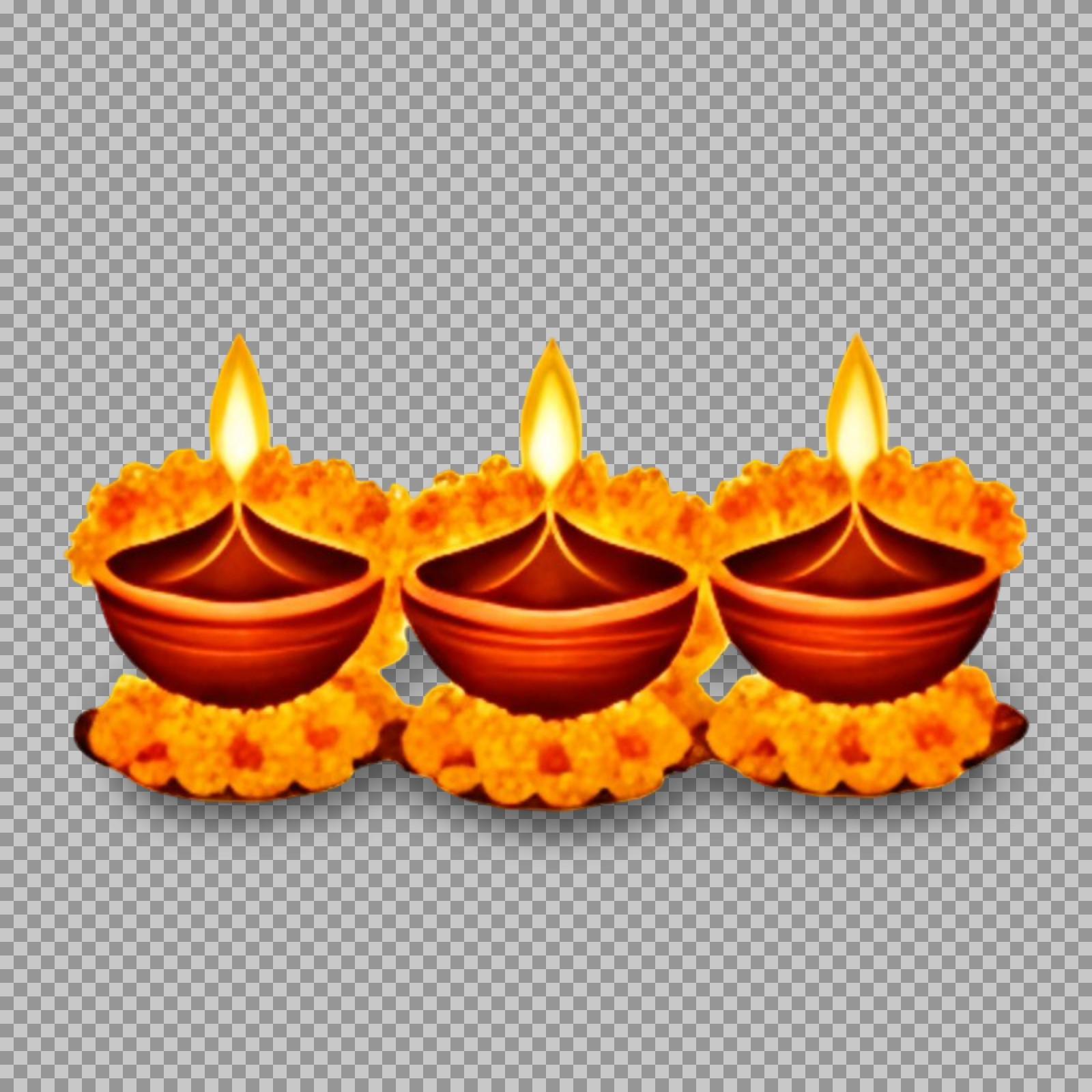 Diwali Diya PNG | Free Transparent Lit Lamps with Flowers