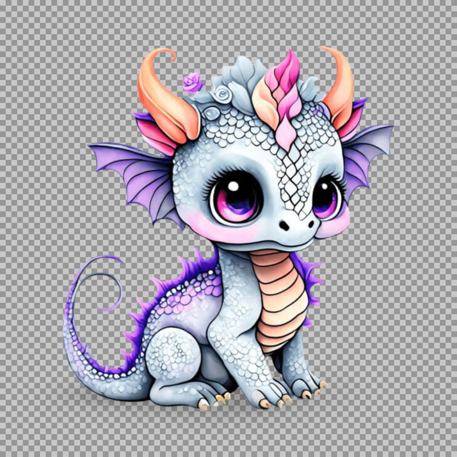 Cute Baby Dragon PNG with Purple Eyes | Fantasy Clipart...