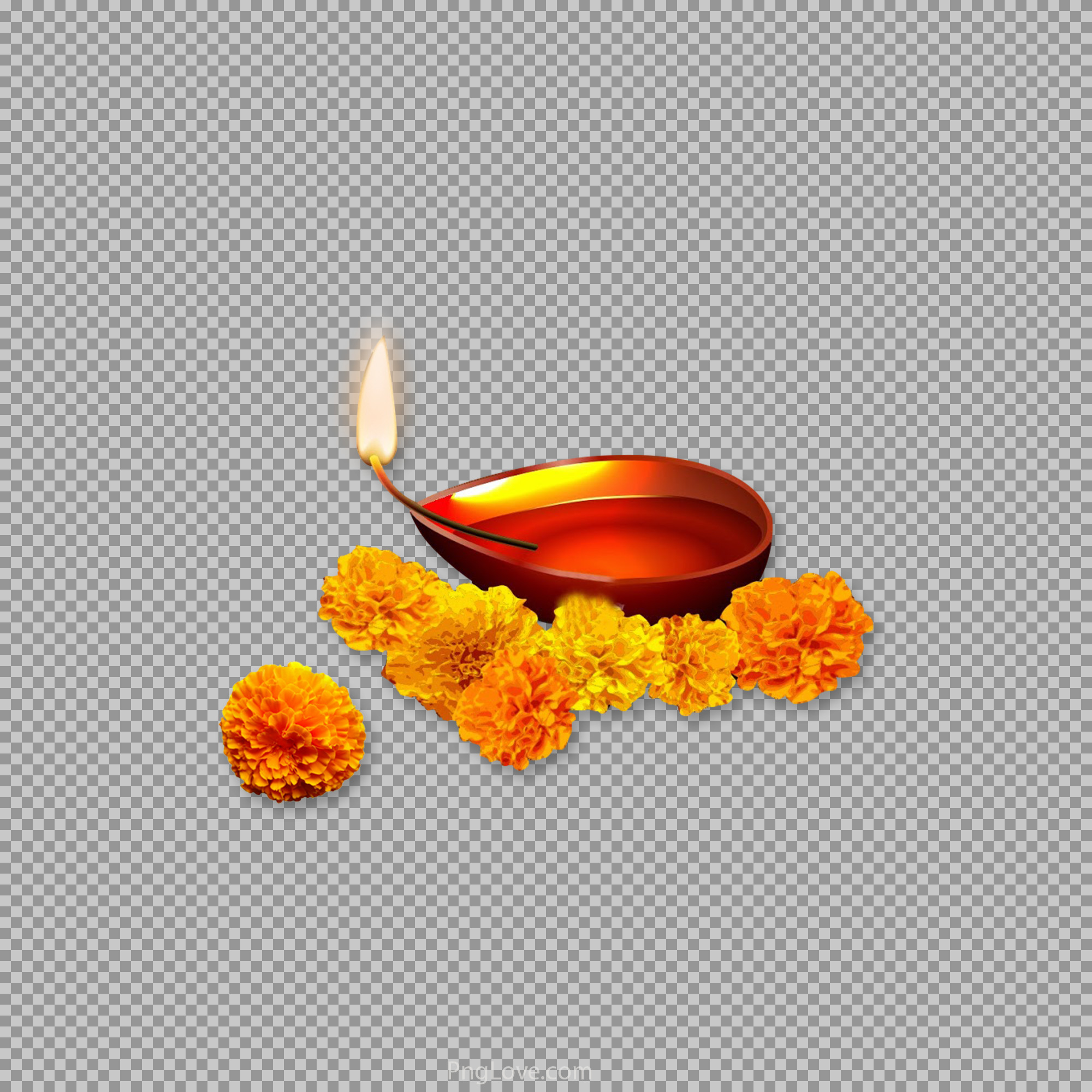Diwali Diya with Marigolds PNG | Festival of Lights Clipart