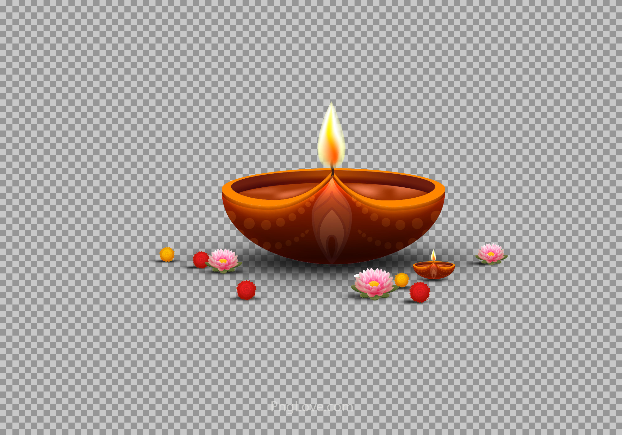 Diwali Diya with Lotus Flowers PNG | Festive Clipart