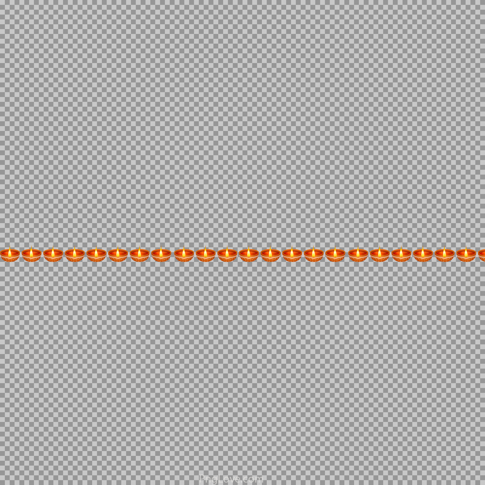 Diwali Diya Border PNG | Line of Oil Lamps Clipart
