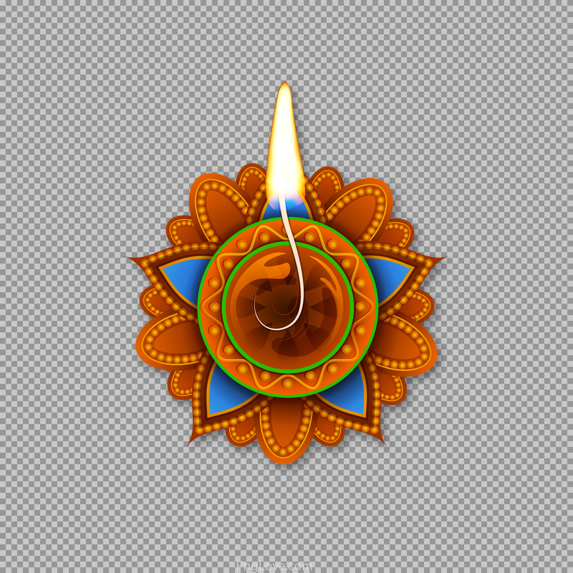 Ornate Diwali Diya on Floral Rangoli PNG | Festival Clipart