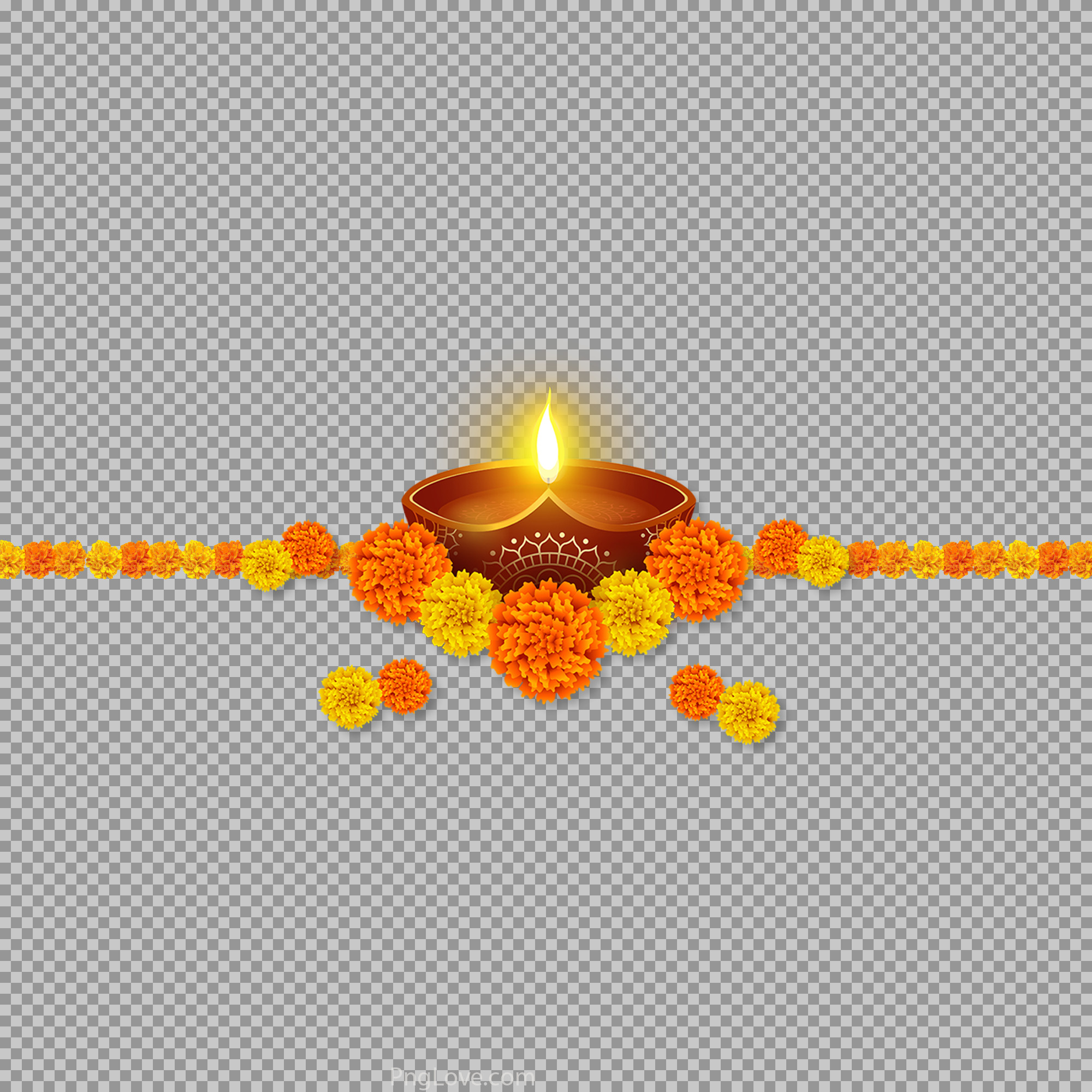 Diwali Diya and Marigold Garland PNG | Festive Border