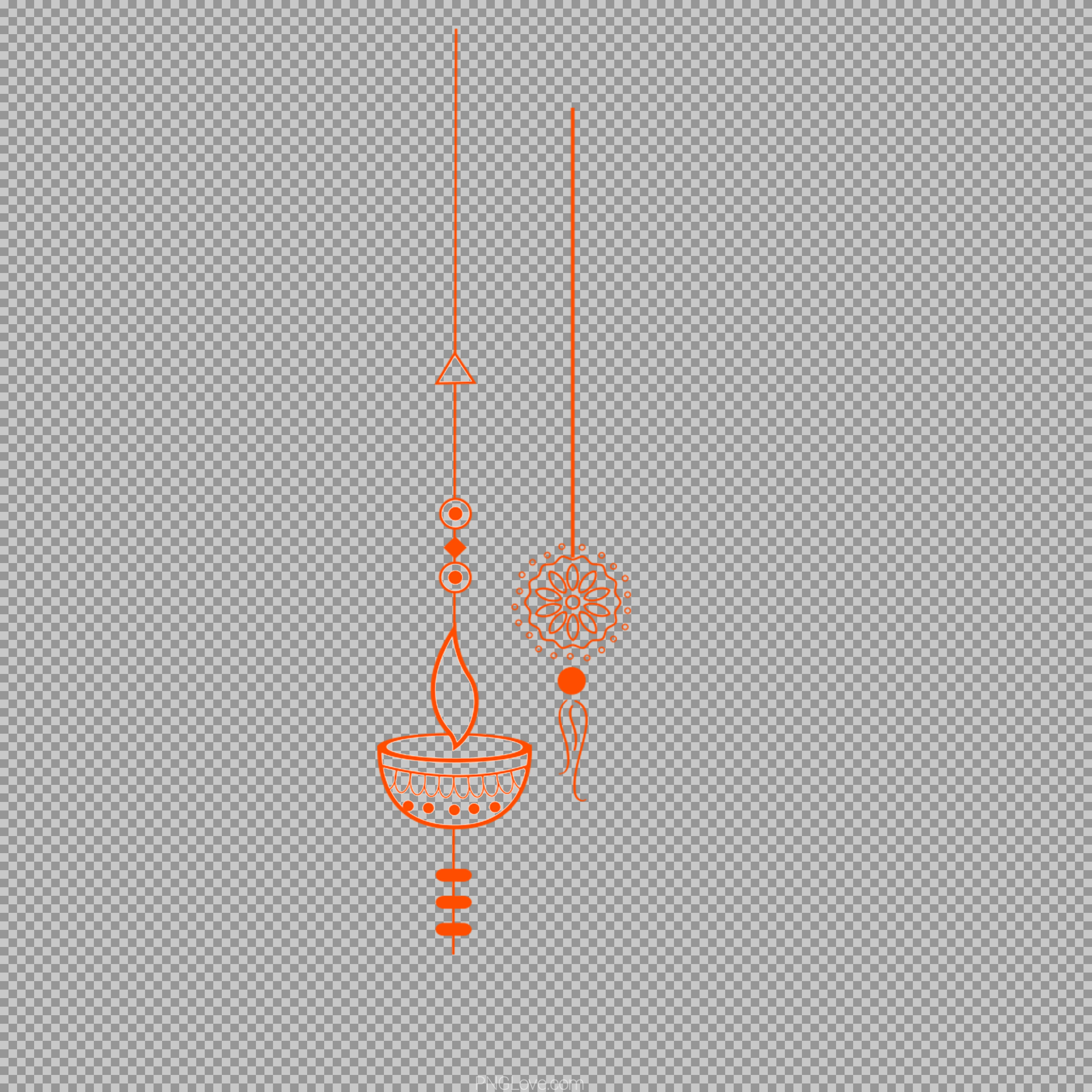 Hanging Diya and Rakhi Line Art PNG | Festival Clipart