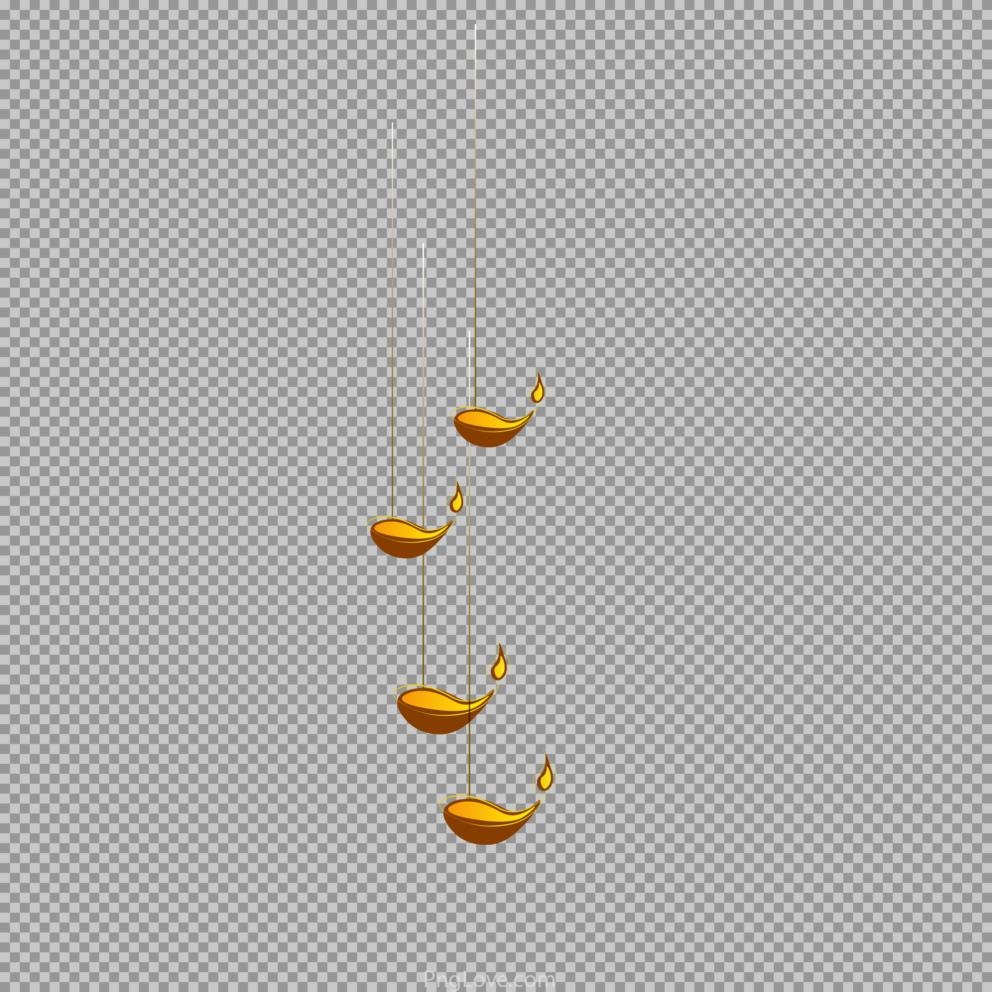 Hanging Golden Diwali Diyas PNG | Elegant Festival Clipart