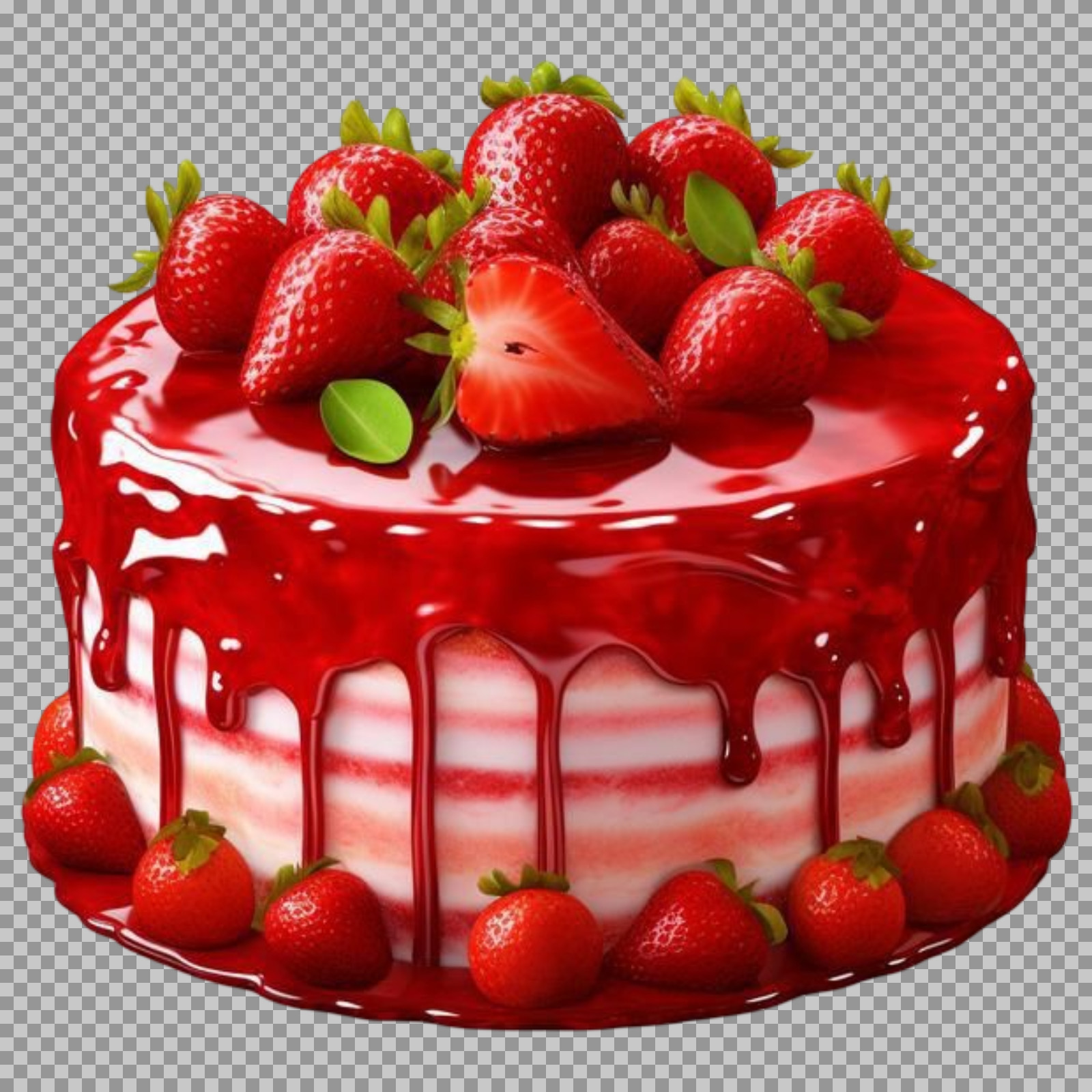 Fresh Strawberry Drip Cake with Berries png image...