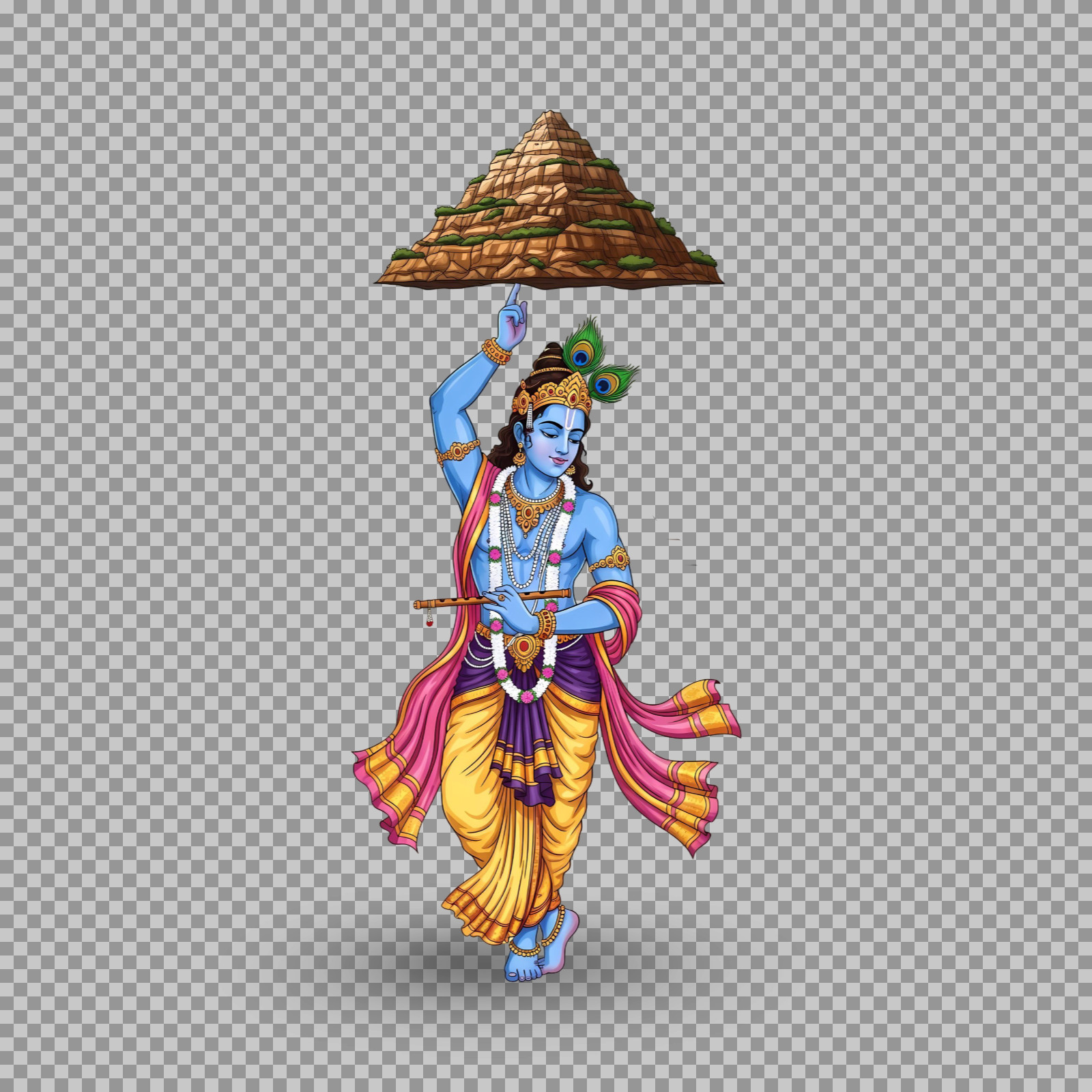 Lord Krishna Lifting Govardhan Hill | png image download