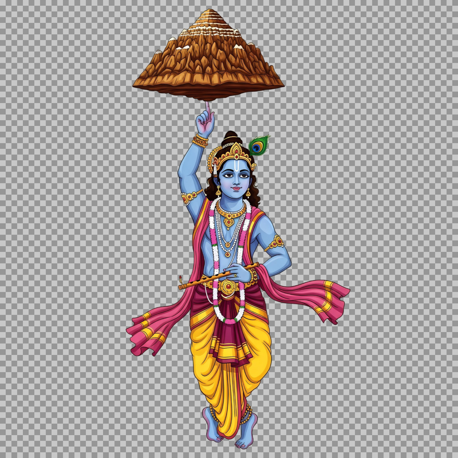 Lord Krishna Lifting Govardhan Hill PNG | Hindu Deity Art...