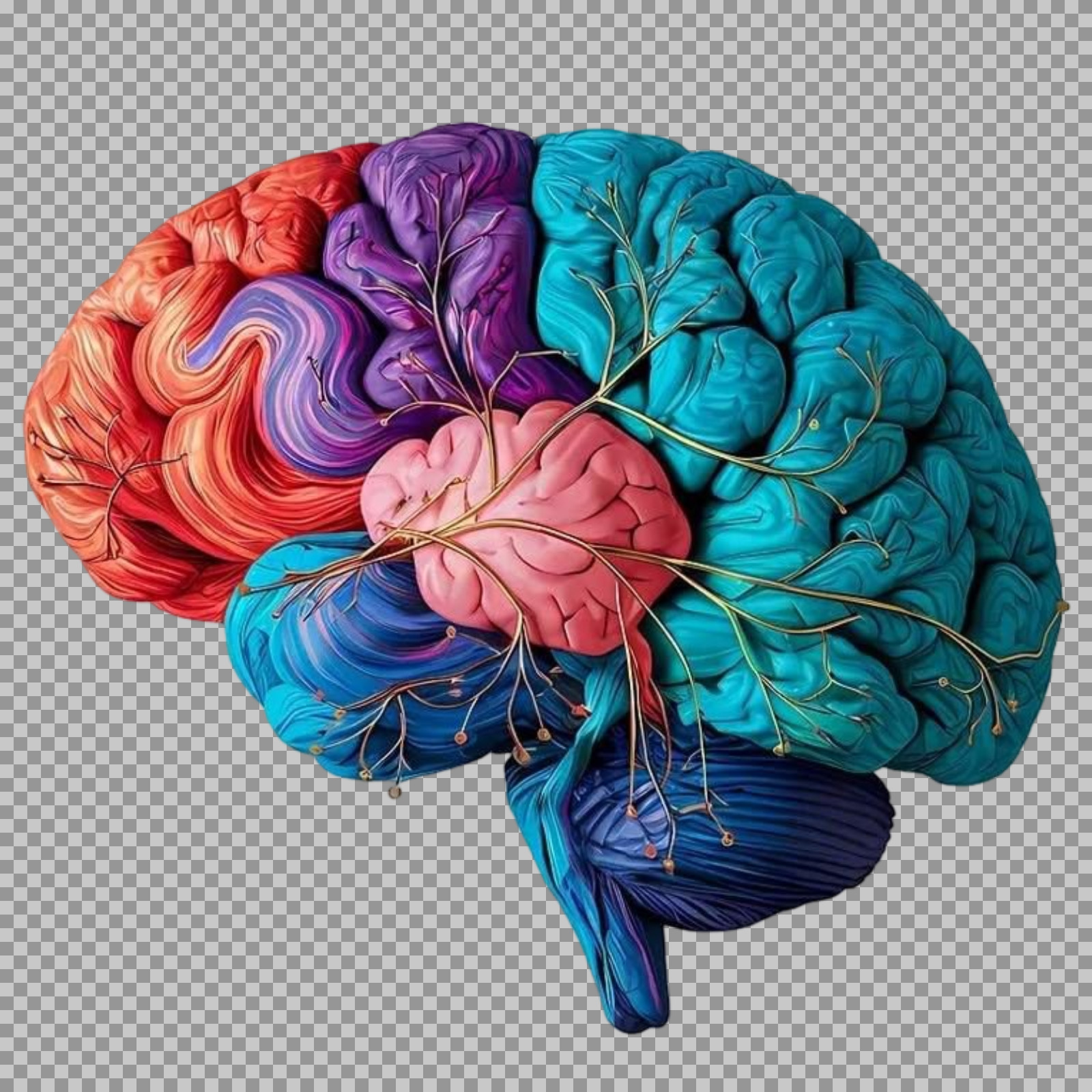 Stylized Human Brain PNG | Creative Neuroscience Art