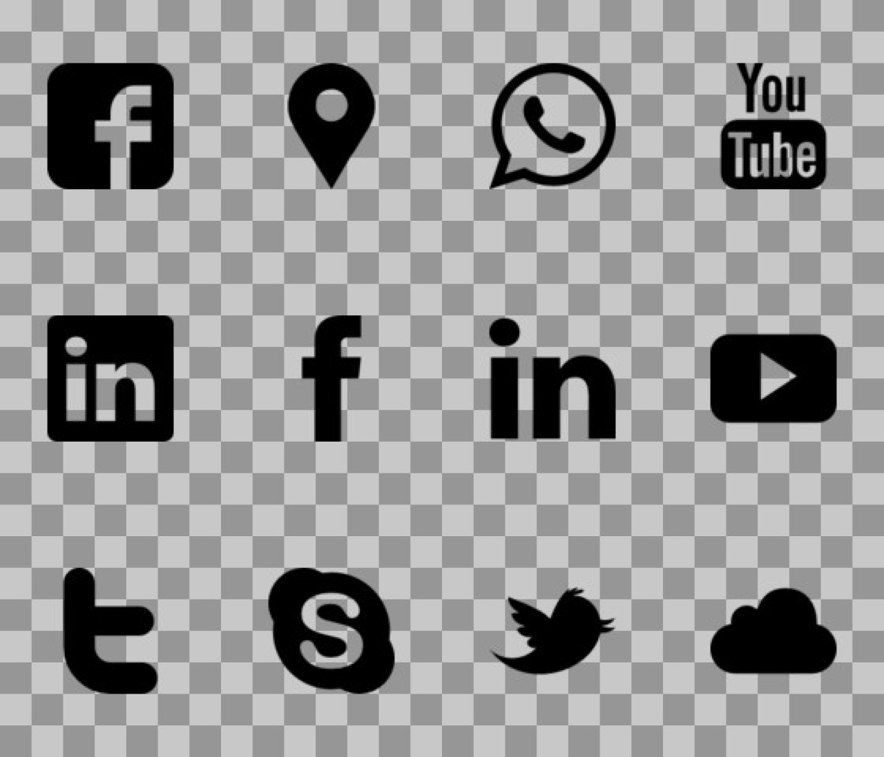 Free Black Social Media Icon Set PNG | Minimalist Web & Contact Icons
