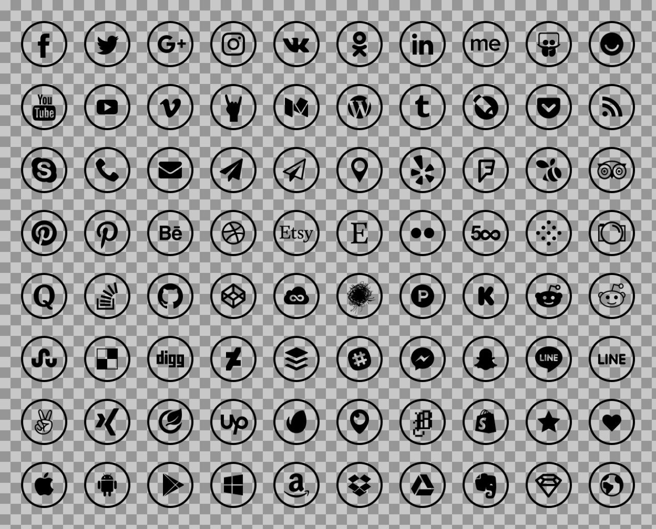 Comprehensive Outline Social Media Icon Set | Free PNG Download