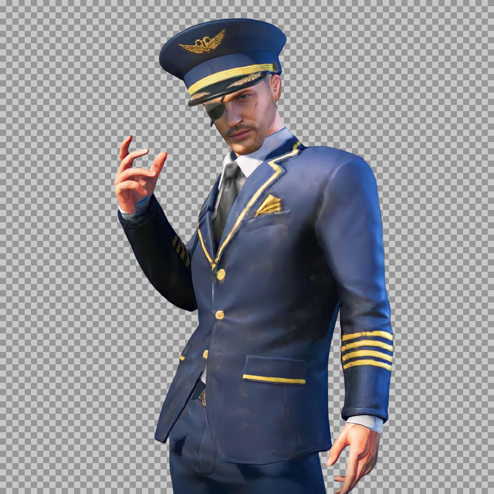 3D Pilot Captain Character PNG | Transparent Background