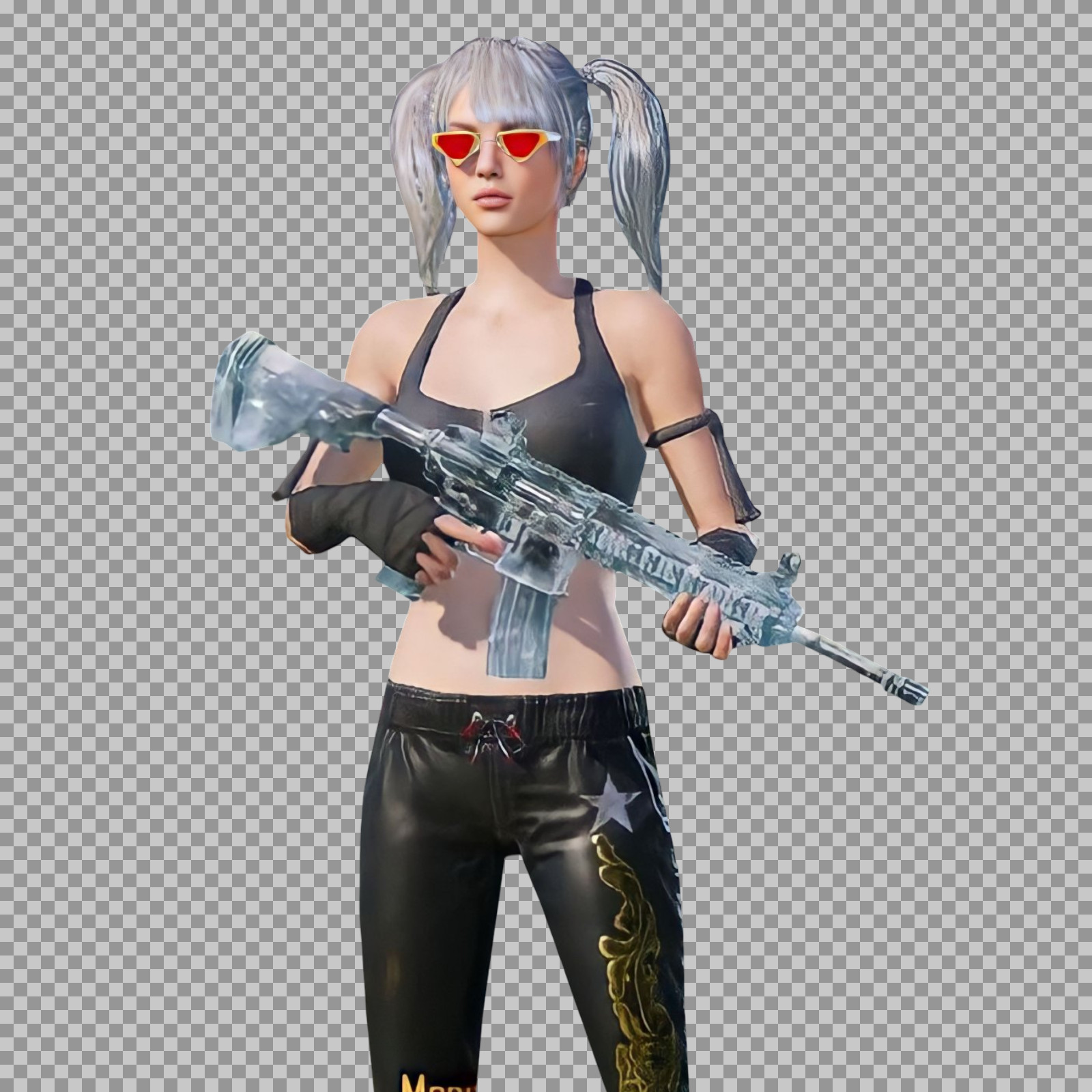 Female Game Character with Ice Gun PNG image